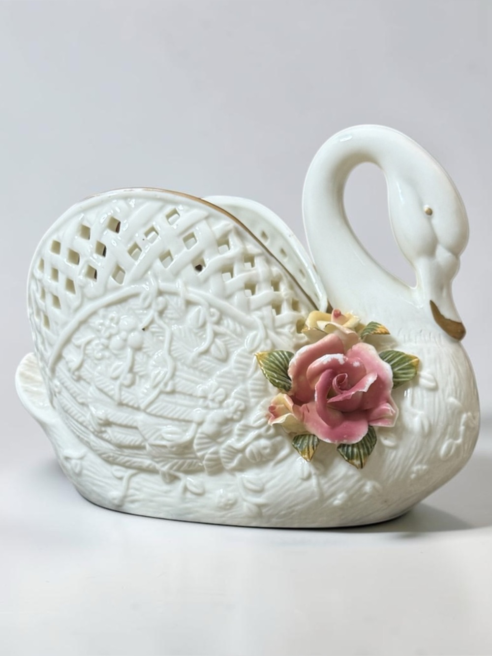 Vintage Ceramic Swan Planter Home Decor